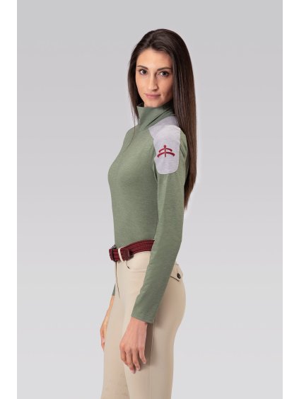 Triko Jezdecké Celine Makebe MaKeBe dlouhý rukáv khaki zelená světle zelená army verde spalla světlá barva celek boční 1024 Equirocks