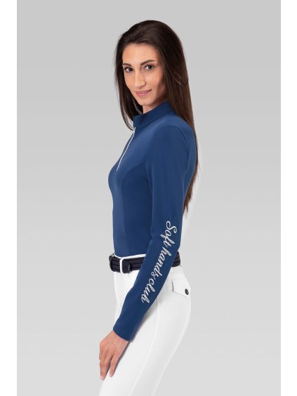 Funkční mikina top Jenny Jezdecká dlouhý rukáv Makebe MaKeBe Modrá Royal Blue barva celek bok 1024 dámská Equirocks