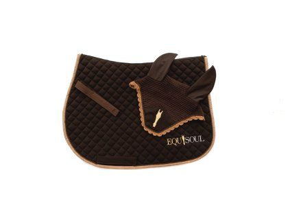 Luxury Saddle Pad and Ear Bonnet Set – Brown, Full
