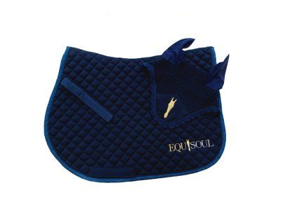 Luxury Saddle Pad and Ear Bonnet Set – Dark Blue, Full