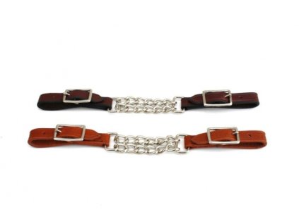 Kožený westernový podbradní řemínek, dvojitý řetízek