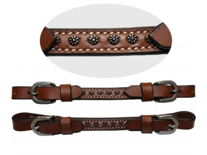 Kožený westernový podbradní řemínek s ozdobnými cvočky