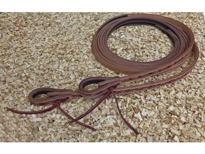 Kožené westernové otěže zrobené basketem, délka 274cm, světle hnědá