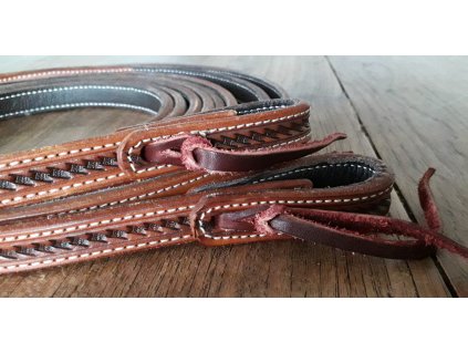 Kožené westernové otěže zrobené basketem, délka 274cm, hnědá