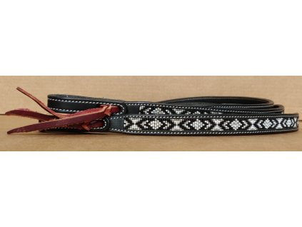 Kožené westernové otěže zdobené perličkami, dělené, black