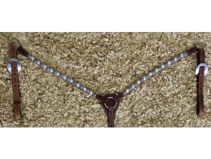 Buckaroo westernový poprsák s rawhide opletem a silver balls, oliato brown. Velikost QH