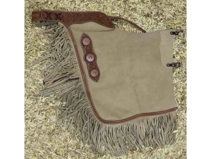 Westernové chink chaps begie/chestnut flower tooling