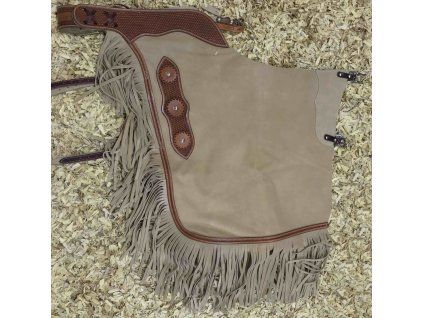 Westernové chink chaps begie/chestnut basket tooling