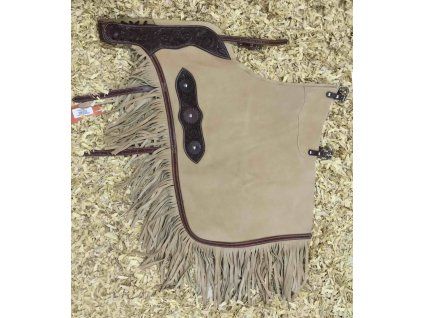 Westernové chink chaps begie/dark chestnut flower tooling