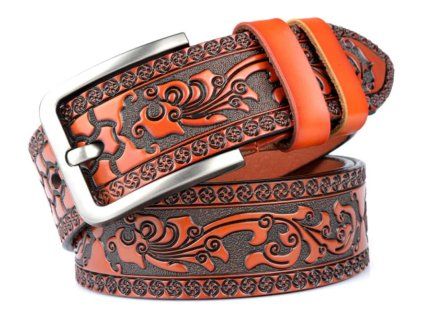 Westernový opasek Flower tooling, camel brown