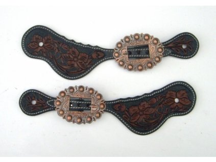 Westernové řemínky k ostruhám s přezkami v měděné barvě