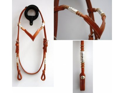 Westernová uzdečka Misty s V čelenkou - harness leather