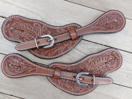 Westernové řemínky na ostruhy, hnědé, prošívané