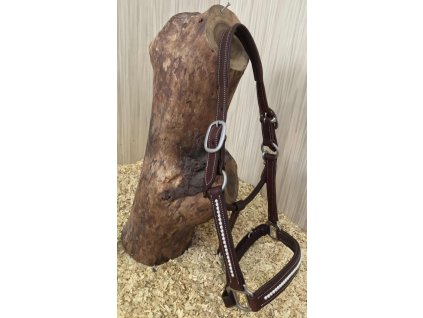 Kožená ohlávka se Swarovski perlami, hnědá