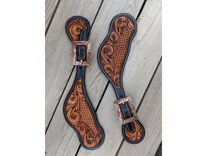 Westernové řemínky na ostruhy, černá/hnědá/měděná