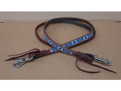 Westernové otěže s modrými korálky 3/8″ pony, jednodílné