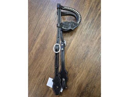 Westernová uzdečka s kamínky, černá, dvououška