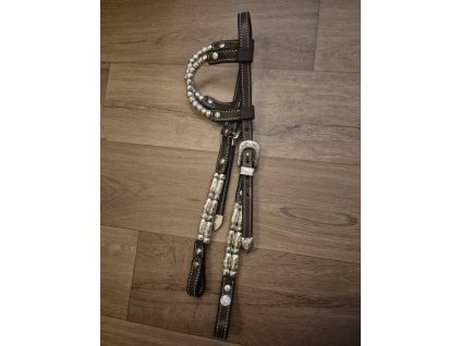 Westernová show uzdečka s korálky stříbrné barvy s patinou, dvououška