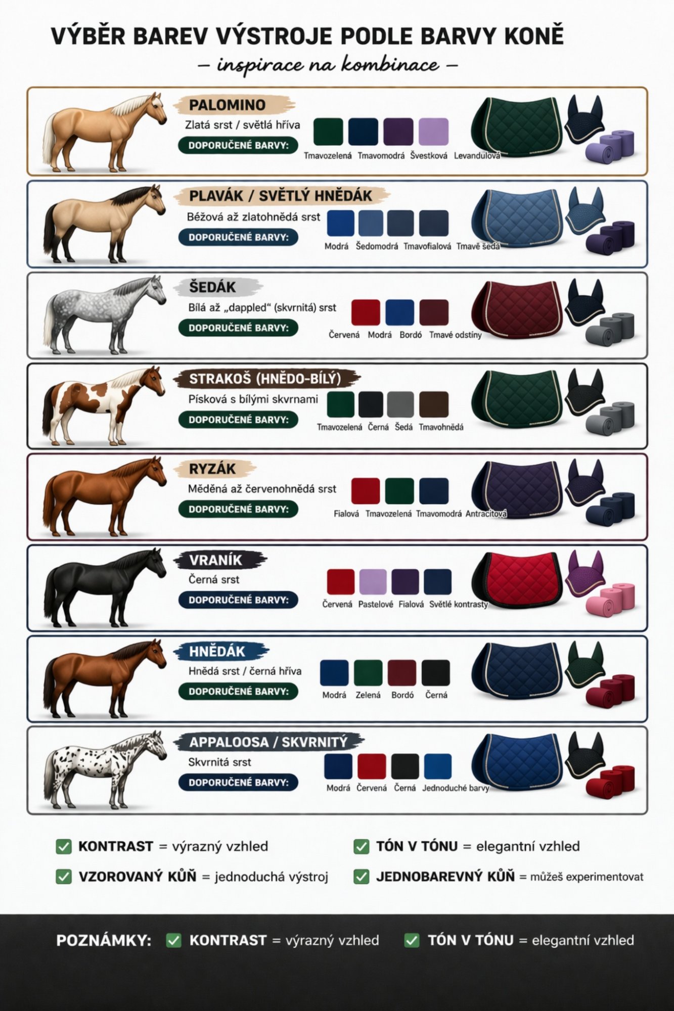 🎨 Výběr barev výstroje podle barvy koně