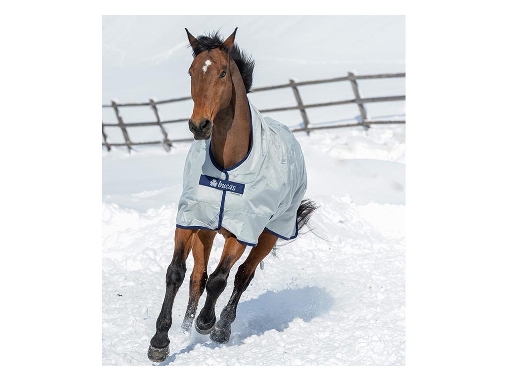 Výběhová deka BUCAS Power Turnout Light High Neck, stříbrná, 140 cm