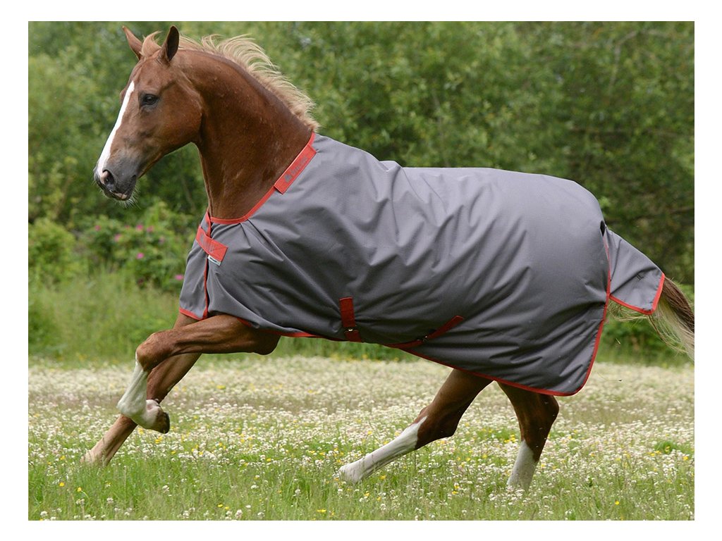 Výběhová deka BUCAS Irish Turnout 150g - šedá/červená, 165 cm