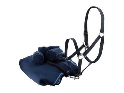 Set odpocovací deky, ohlávky a bandáží modrý RIDING WORLD, 125 cm