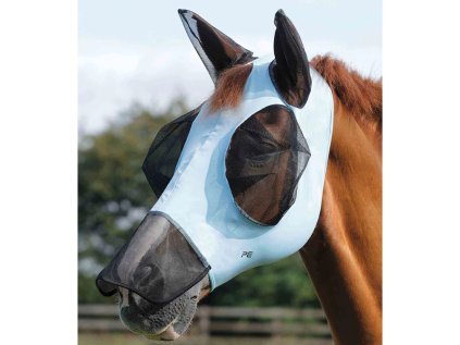 PREMIER EQUINE Maska proti hmyzu Comfort Tech Lycra s nosem - světle modrá, vel. S (AP 25 DOPRODEJ)