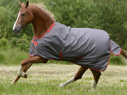 Výběhová deka BUCAS Irish Turnout 150g - šedá/červená, 140 cm