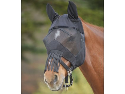 Maska proti hmyzu Premium s UV a třásněmi na nozdrách (Velikost PONY, Barva black)
