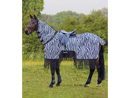 Síťovaná jezdecká deka Zebra Waldhausen, s krkem a třásněmi (Velikost 125 cm, Barva black/white)