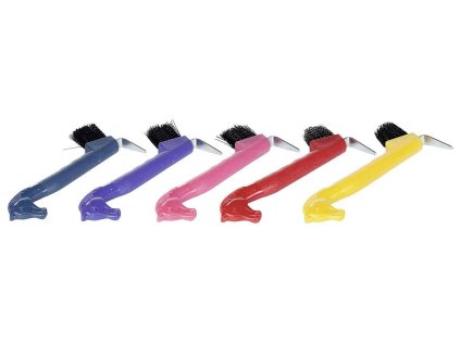 Háček na kopyta s kartáčkem, plast - s koňskou hlavou