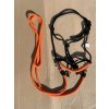Provazová ohlávka jezdecká s otěžemi, Oranžovočerná FULL