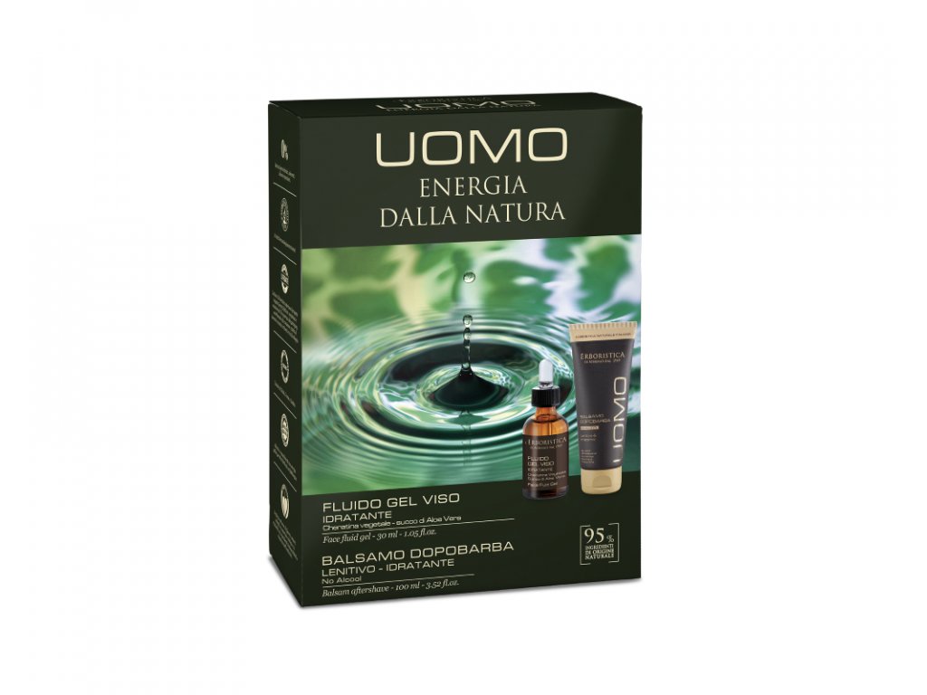 Erboristica UOMO Kosmetická sada pro muže - Pleťový hydratační keratinový gel 30 ml + Balzám po holení 100 ml