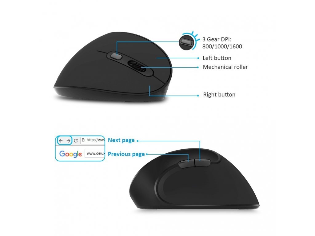 Delux M618SE wireless mouse black (M618SE) - Ergo-product
