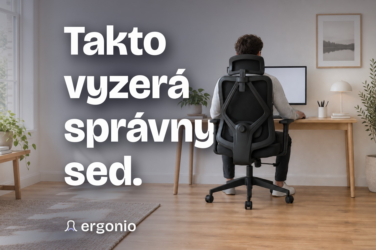 Správne sedenie na kancelárskej stoličke Hell's Chair HC-1041 Premium pri počítači, záber od chrbta