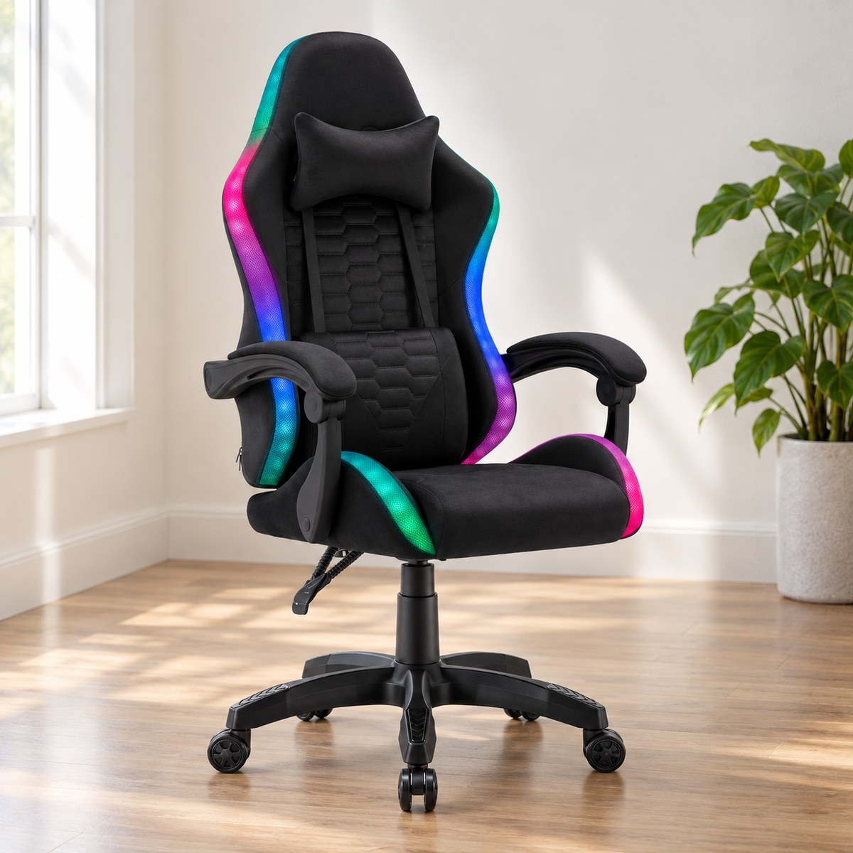 Detské herné kreslo HC-1000 čierne, velúrová látka s LED od Hell's Chair