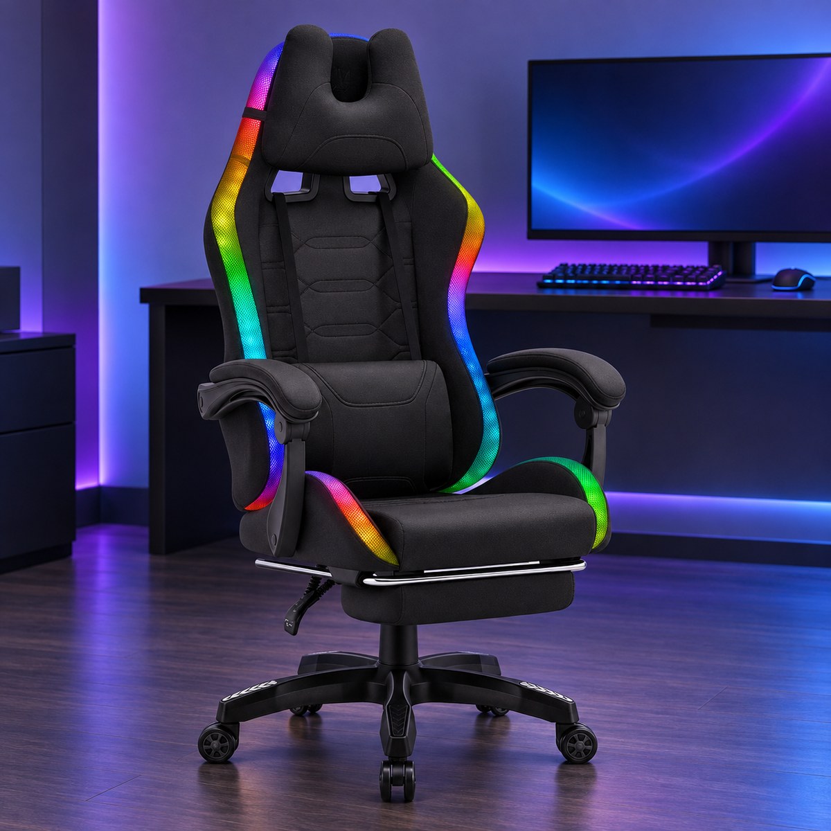 Herné kreslo HC-1039 2.0 čierne, látka s LED od Hell's Chair
