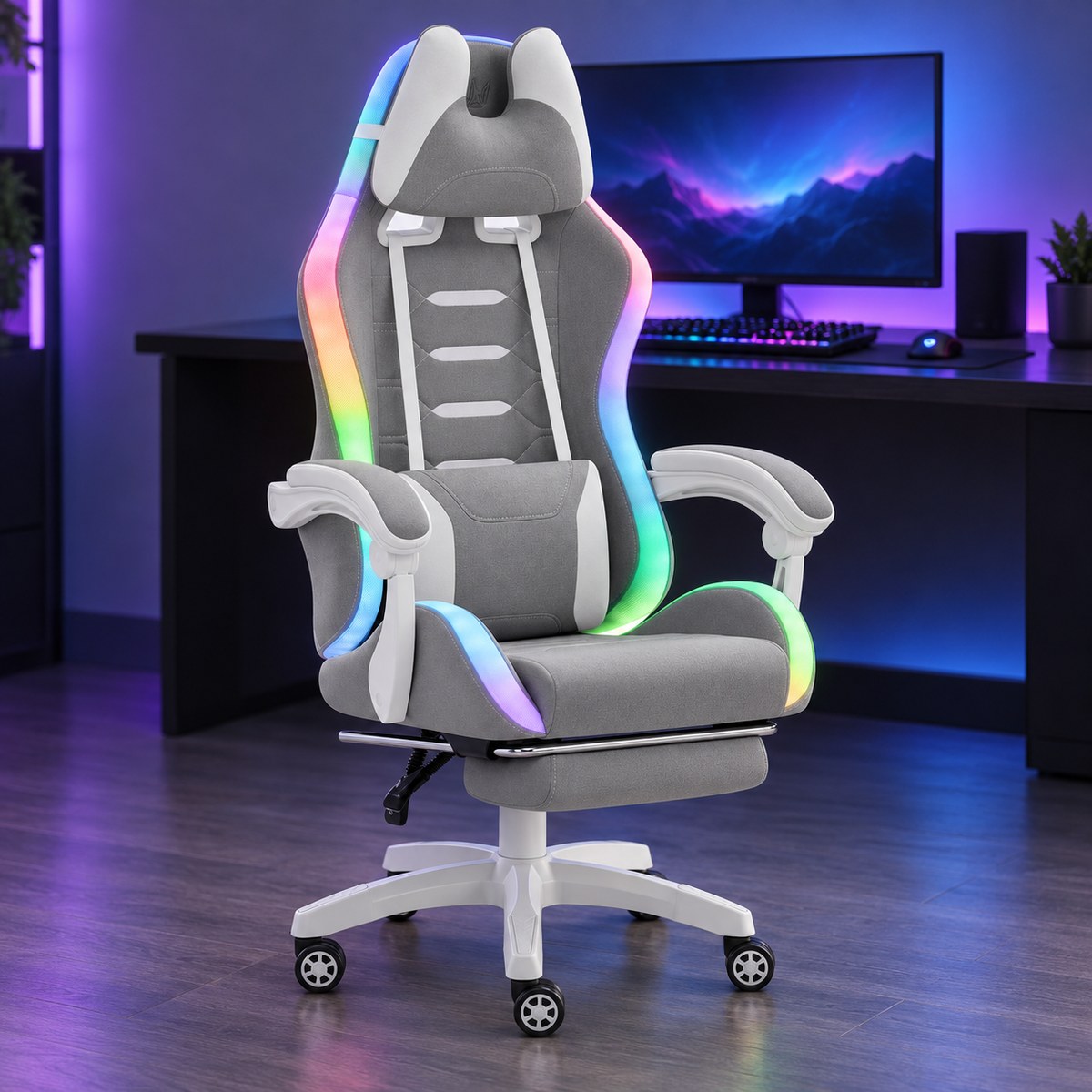 Herné kreslo HC-1039 2.0 sivo-biele, látka s LED od Hell's Chair