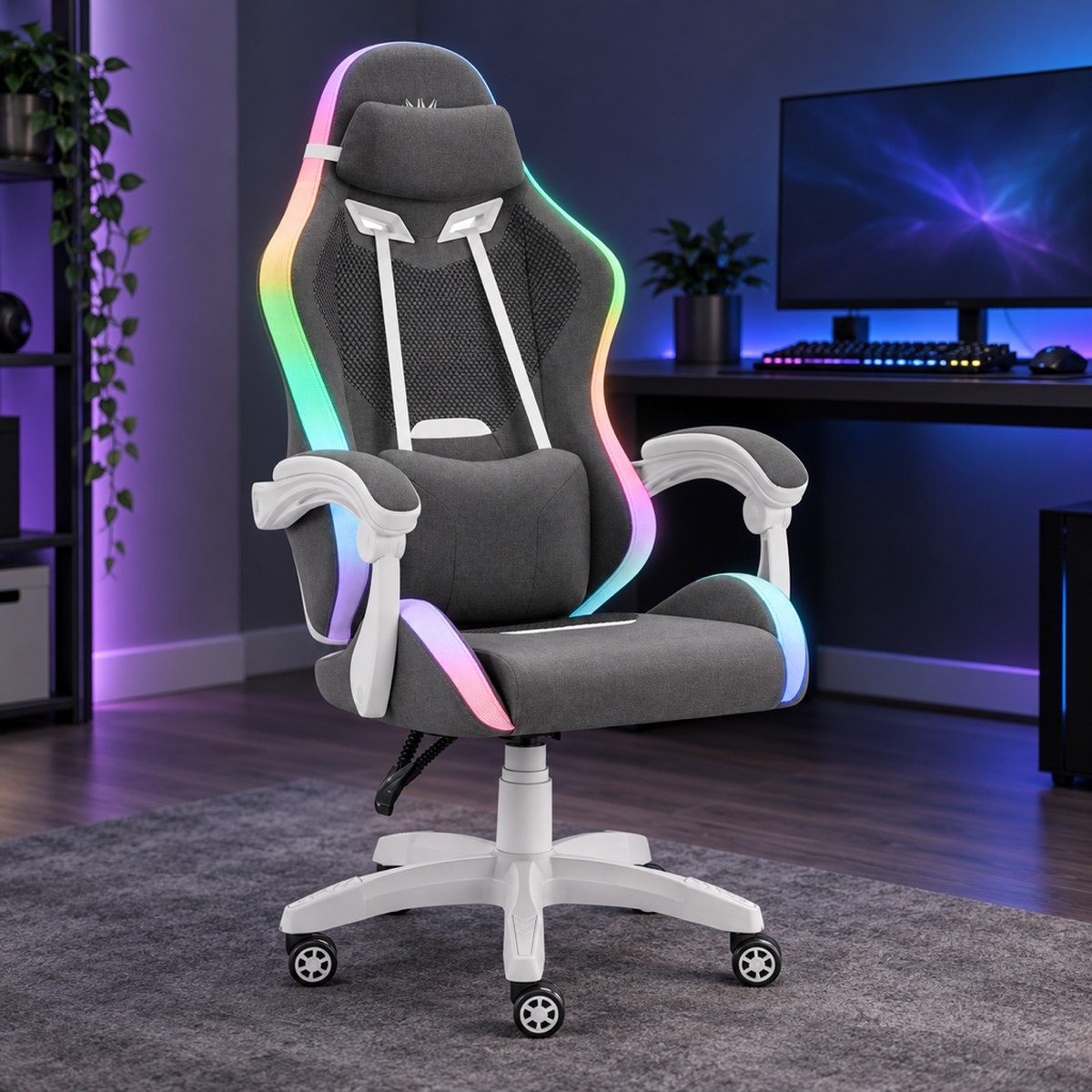 Herné kreslo HC-1012 sivo-biele, látka s LED od Hell's Chair