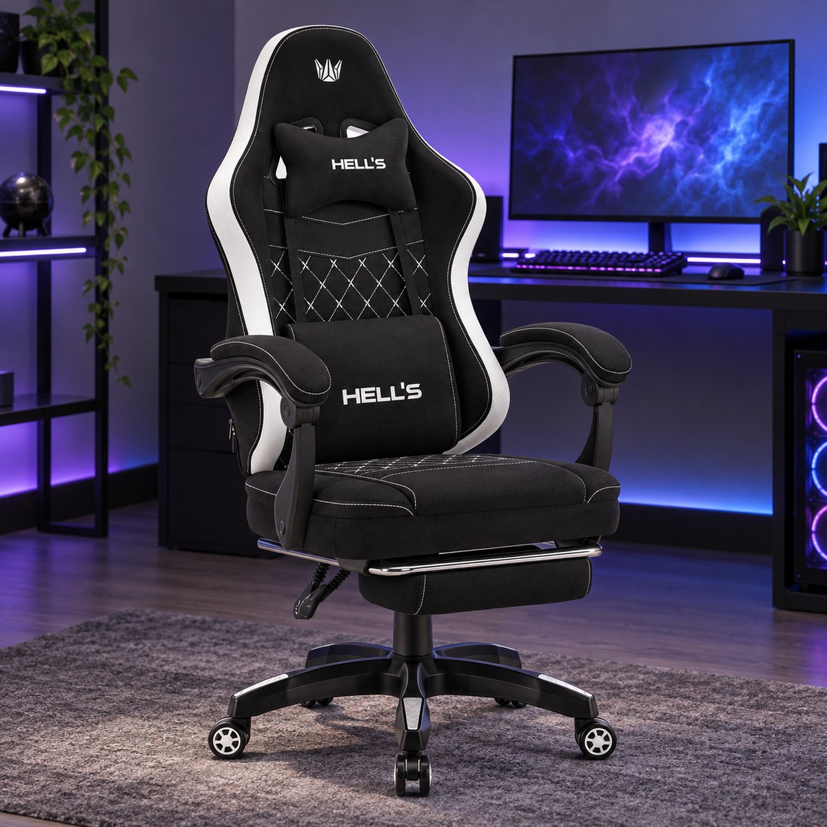 Herné kreslo HC-1015 čierno-biele, látka od Hell's Chair