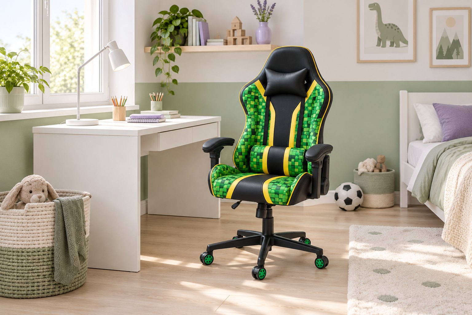 Detské stoličky Hell's Chair v detskej izbe pri písacom stole (vizualizácia)