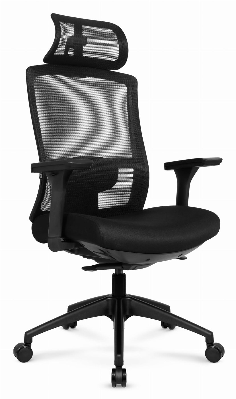 Ergonomická stolička HC-1046 Premium Mesh, čierna: opierky rúk 4D a opierka hlavy 2D