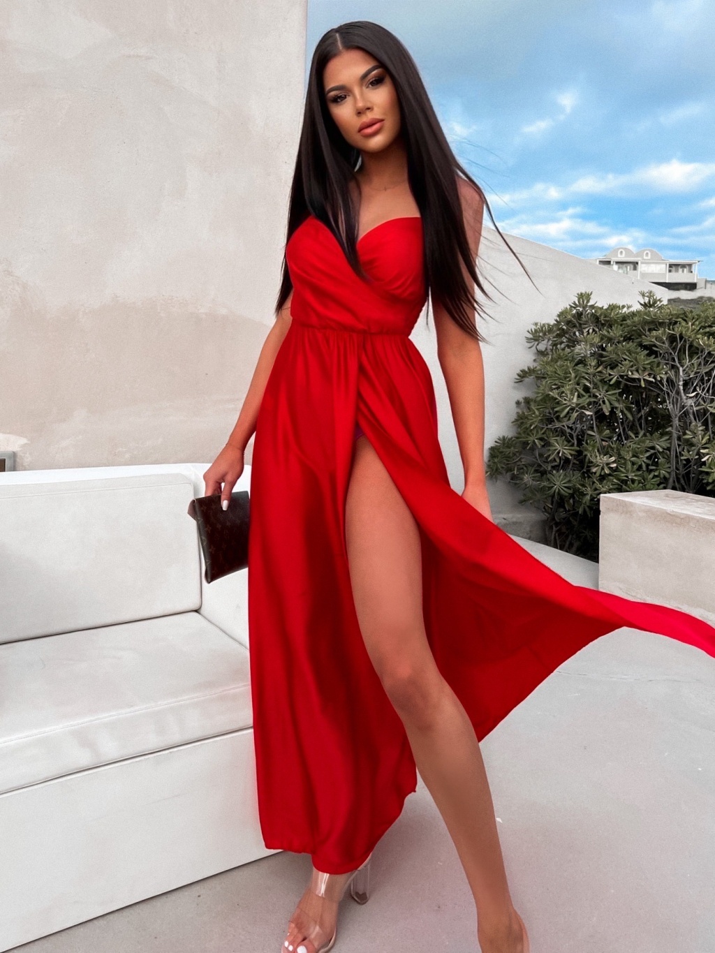 Červené elegantní šaty PATILLA s rozparkem | ErikaFashion.cz