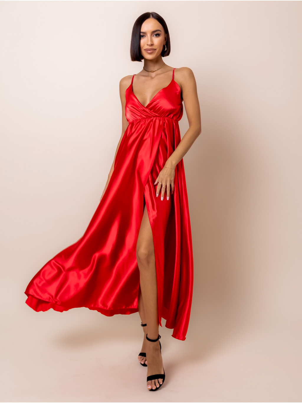 Červené lesklé elegantní šaty GORGEOUS