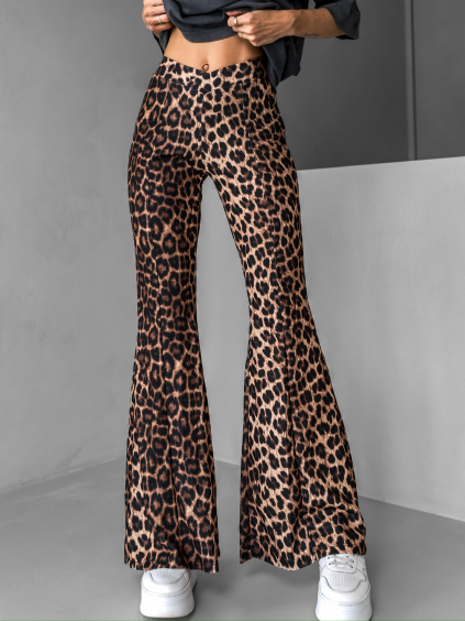 Hnědé leopardí kalhoty do zvonu TUVYA