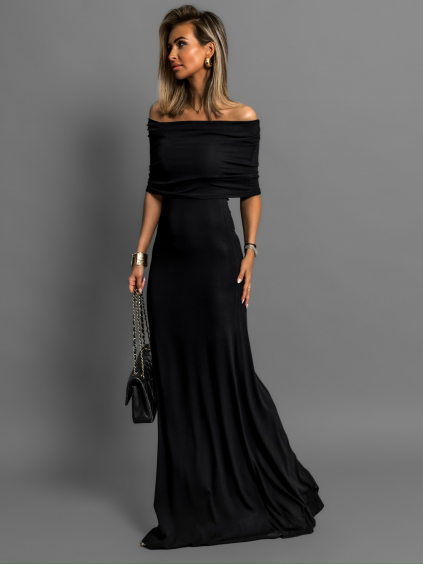 Černé dlouhé společenské šaty EMANUELE bez ramínek