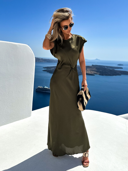 Khaki elegantní midi šaty ABDOTIS