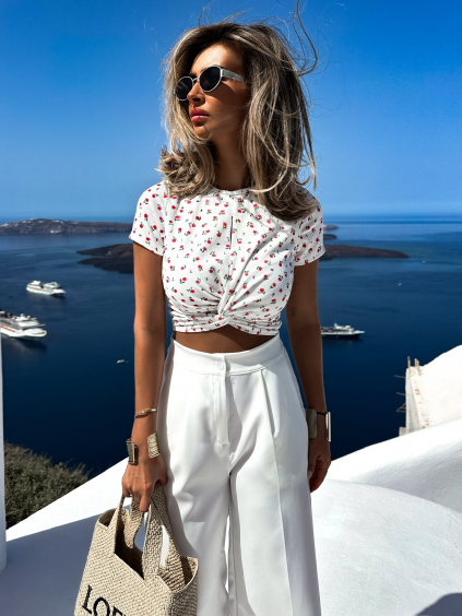 Bílý květinový crop top MARWIN