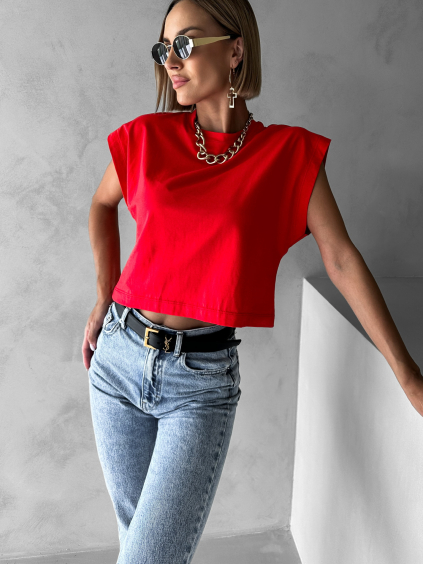 Červené basic bavlněné crop triko CONROY
