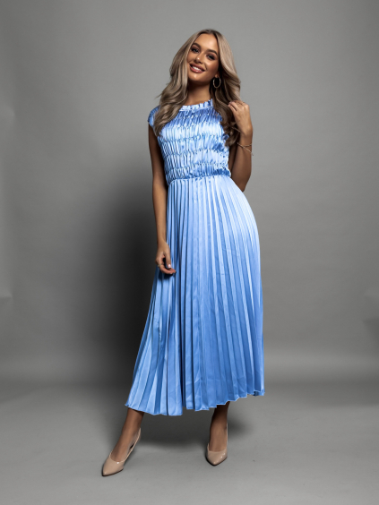 Světle modré lesklé šaty ZEPHYR s plisovanou sukní